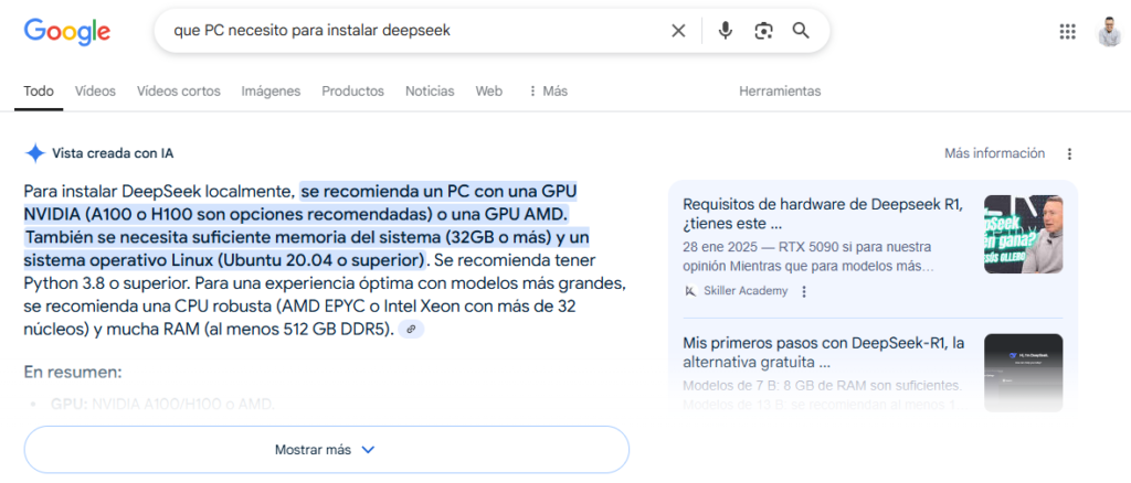 Ejemplo de resultado de Vista creada con IA