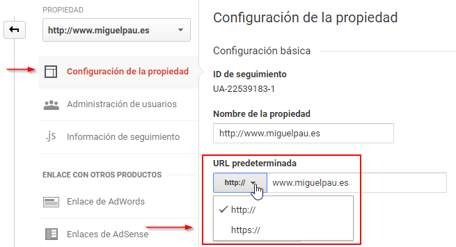 Configuración HTTPS Google Analytics